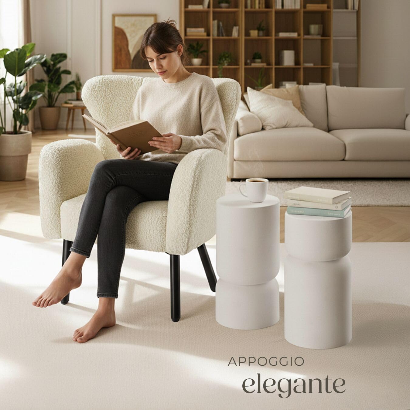 tectake® Set di 2 Tavoli Rotondi da Giardino Design Elegante, Tavoli per Esterno e Interno, Tavoli da Giardino Resistenti agli Agenti Atmosferici, Tavolini da Salotto 28 x 54,5 cm - Bianco