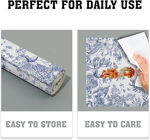 Miniatura 6 de Manteles individuales florales de hortensias azules y blancas para mesa de comedor, ramas de flores de pájaros, decorativos, resistentes al calor,