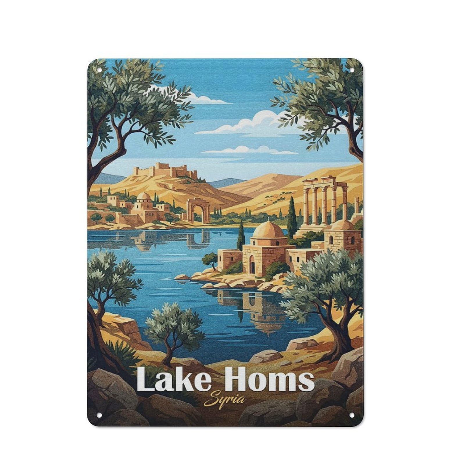 Junmoney Style-11 Creative Lake Homs, Syria Travel Tin Sign 40X30cm, Study Room Decor For Workspace, Cafe, Shop Or Desk Area