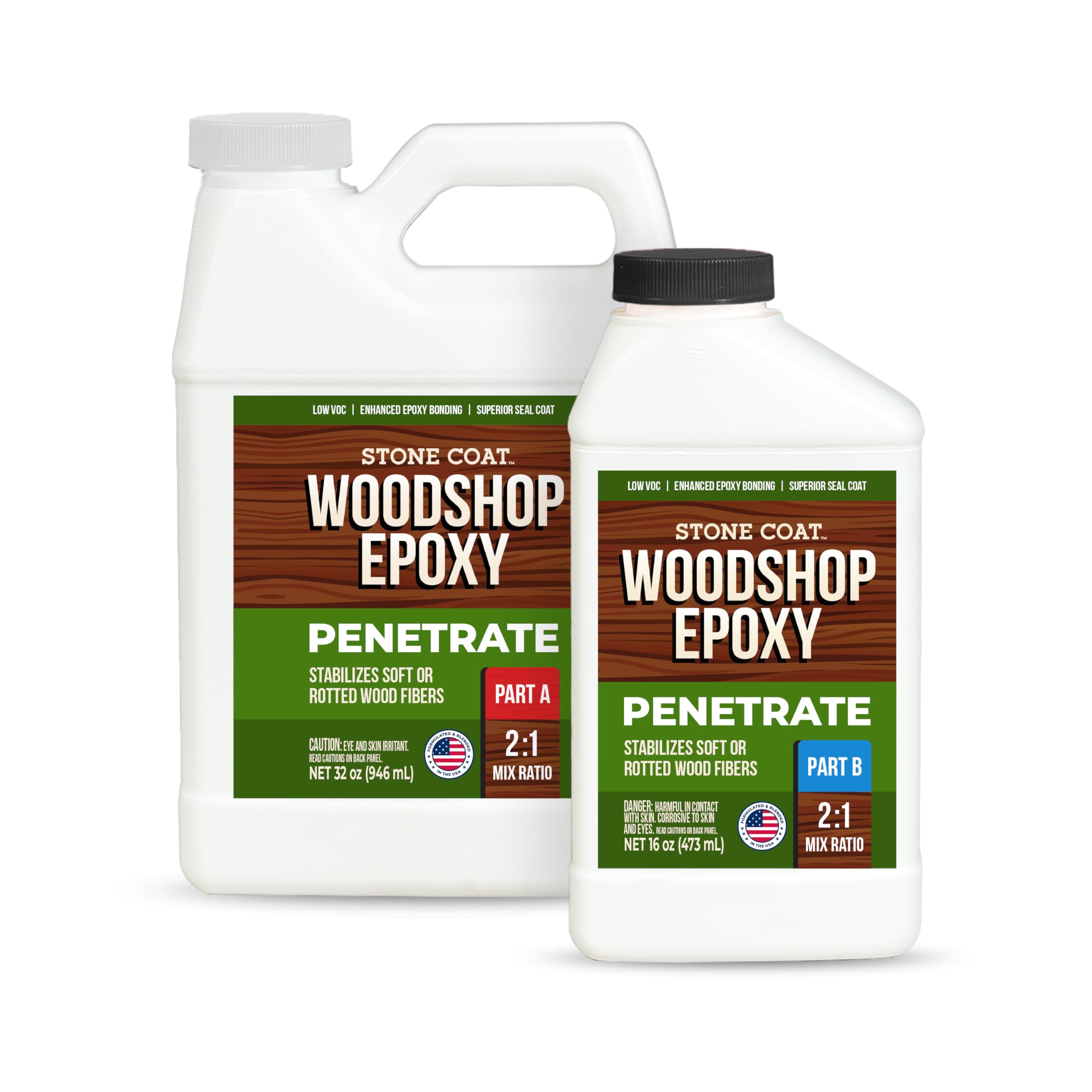 Stone Coat Woodshop Epoxy Penetrate, 1.5 Quart Kit - Ultra-Low Viscosity Penetrating Epoxy for Stabilizing Soft or Rotted Wood, Seal Coat for River