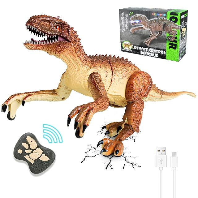 Kizmyee Dinosaurio de Juguete, Dinosaurio de Control Remoto para los niños Realista Velociraptor con Caminar