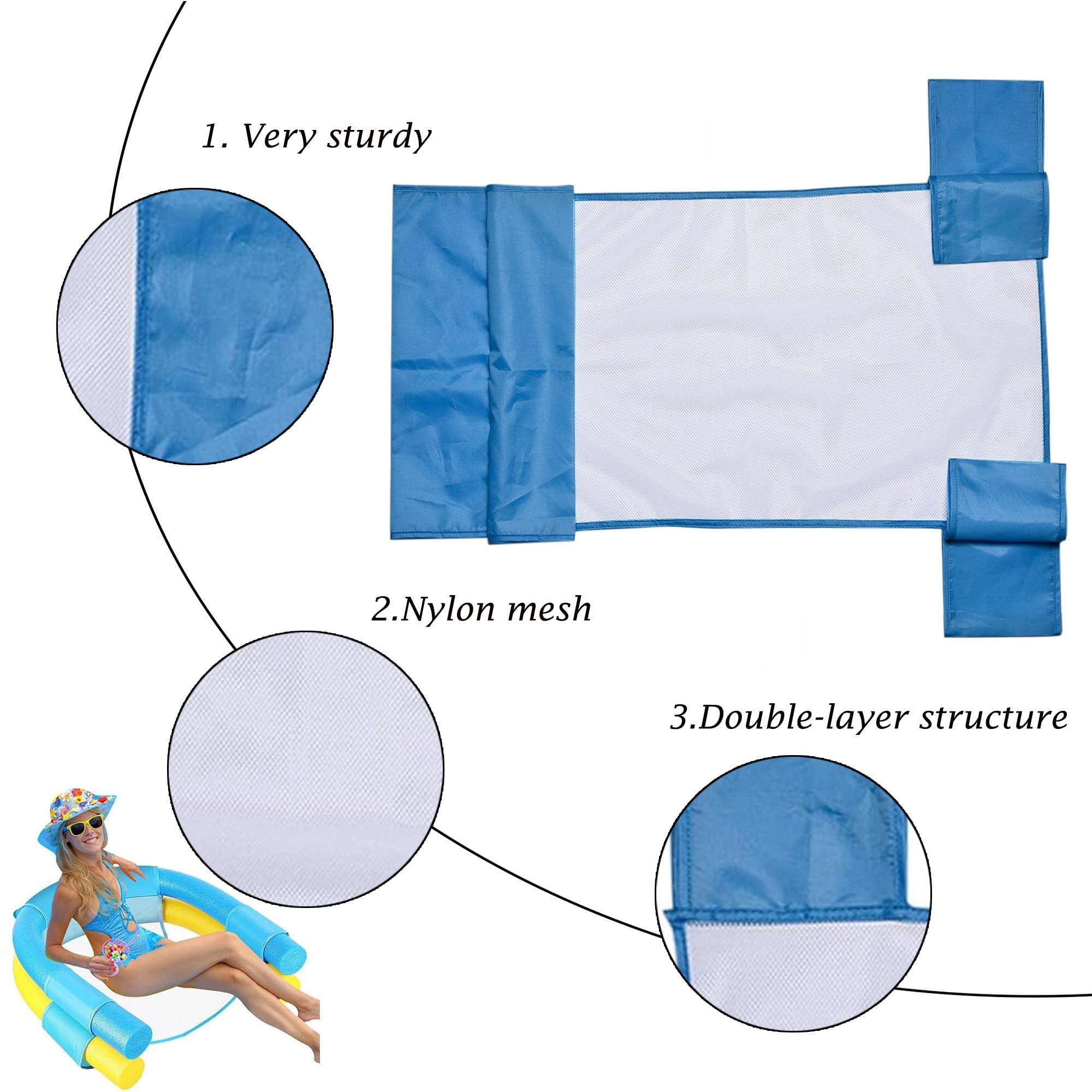 Siège de piscine flottant, chaise flottante de fronde de nouilles,chaise de maille de fronde pour nouilles de piscine Flotteur de nouilles de piscine de siège U, pour enfants et adultes