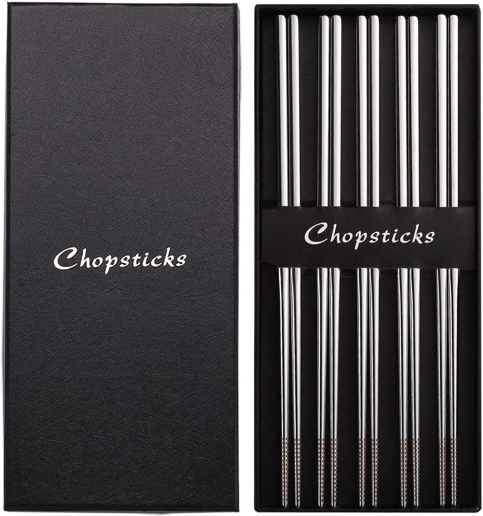 Devico Chopsticks, Metal Chopsticks, 18/10 Stainless Steel Chopstick Set, Reusable, Dishwasher Safe (5 pairs)