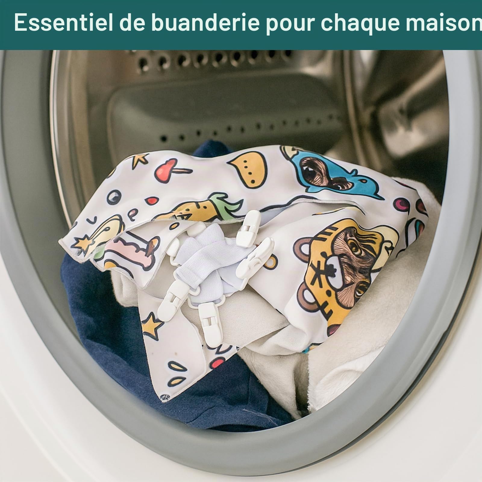 WAD Lot de 4 draps démêlants avec 6 clips, housses de couette/couvertures contre les nœuds, les torsions et les bouloches dans le sèche-linge, la machine à laver et le sèche-linge, 4 pièces