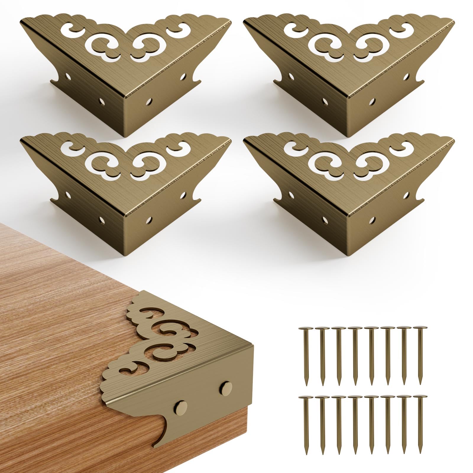 4 Pcs Corner Protectors for Furniture,Retro Style Guard Cabinet Furniture Corner Bumpers for Jewelry Box Gift Box Wooden Case Cabinet Furniture