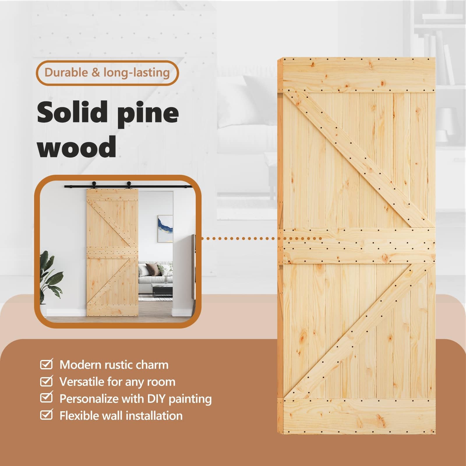 vidaXL Porta NARVIK Naturale 85 x 210 cm Legno di pino solido, Porta rettangolare moderna, in pino solido, salvaspazio, divisorio, design contemporaneo e funzionale