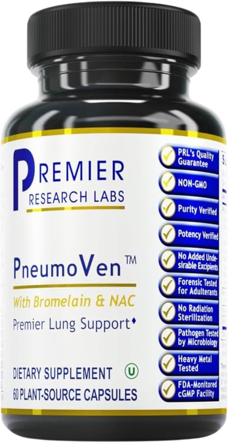 Premier Research Labs PneumoVen - Lung Support Supplement w/Bromelain & NAC, Lung Health Support Vitamins, Lung Cleanse - 60 Capsules