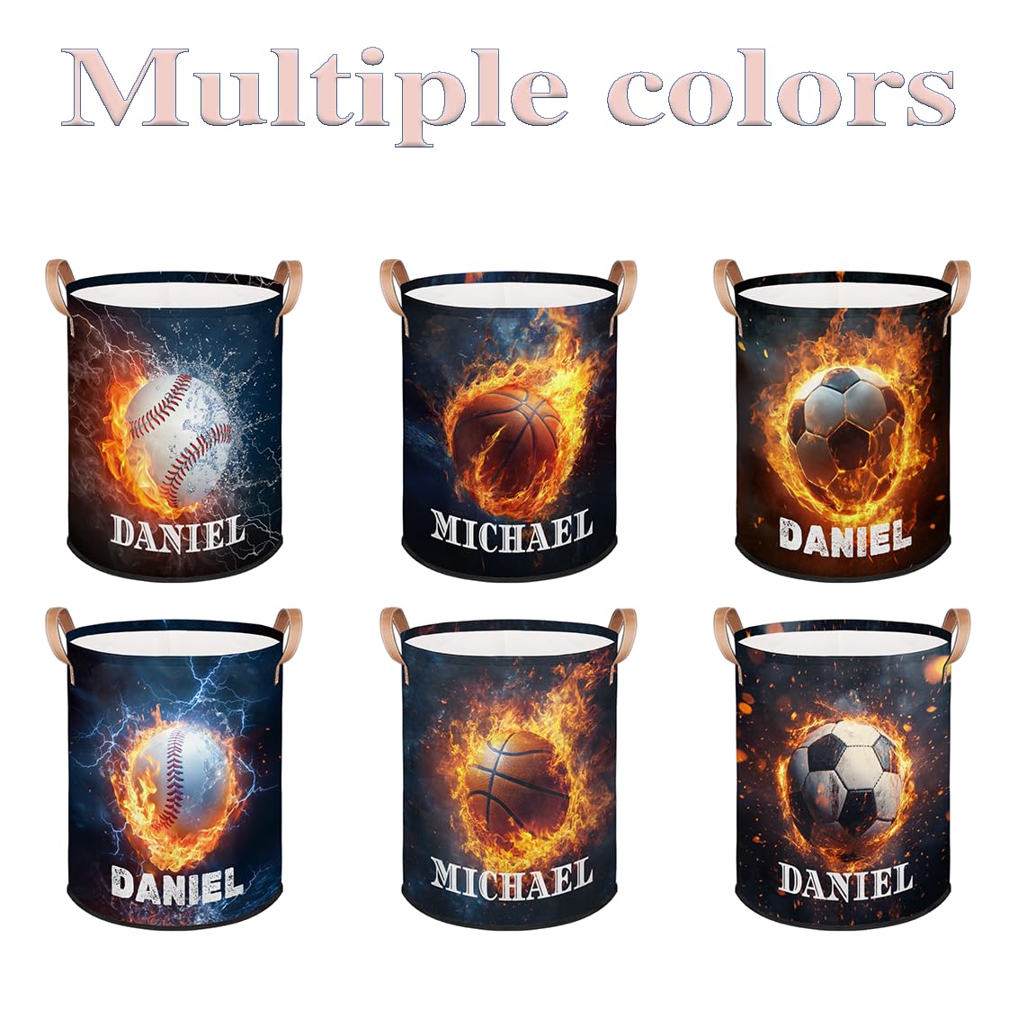 Personalized Laundry Hamper with Name Custom Name Collapsible Dirty Clothes Basket Circular Laundry Baske with Handles for Bathroom Bedrooms Dorm Baseball