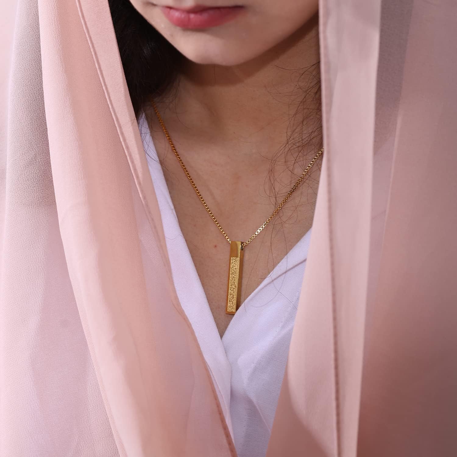 Qitian Islamic Jewelry Gifts for Women Muslim Pendant Gold Allah Arabic 3D Bar Necklaces Ayatul Kursi Necklace Islam Eid Ramadan Gifts for Women Men - Image 9