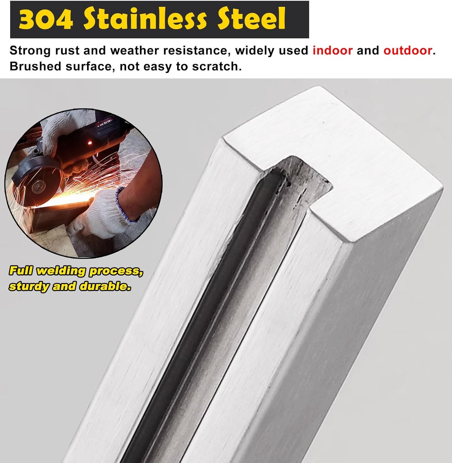 Brushed 304 Stainless Steel Glass Railing Post, 32" No-Punch Clamp for 3/8"-1/2" Glass with Rubber Gasket, 2"x2" Indoor/Outdoor Balustrade - Sapphire Finish