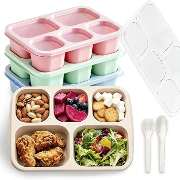 4 Pack Snack Box with Compartments, 5 Compartment Meal Prep Containers