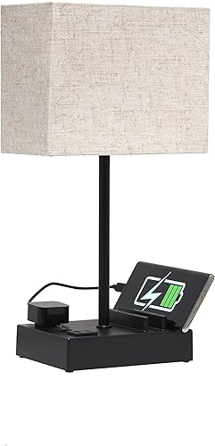 Simple Designs LT1110-BGB - Lámpara de escritorio rectangular moderna multiusos de 15.3 pulgadas de alto con 2 puertos USB y toma de carga con