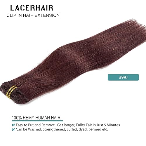 Vista 226 de Lacer Extensiones de cabello humano con clip, de doble trama, cabello brasileño de cabeza completa, color negro azabache, extensiones de cabello