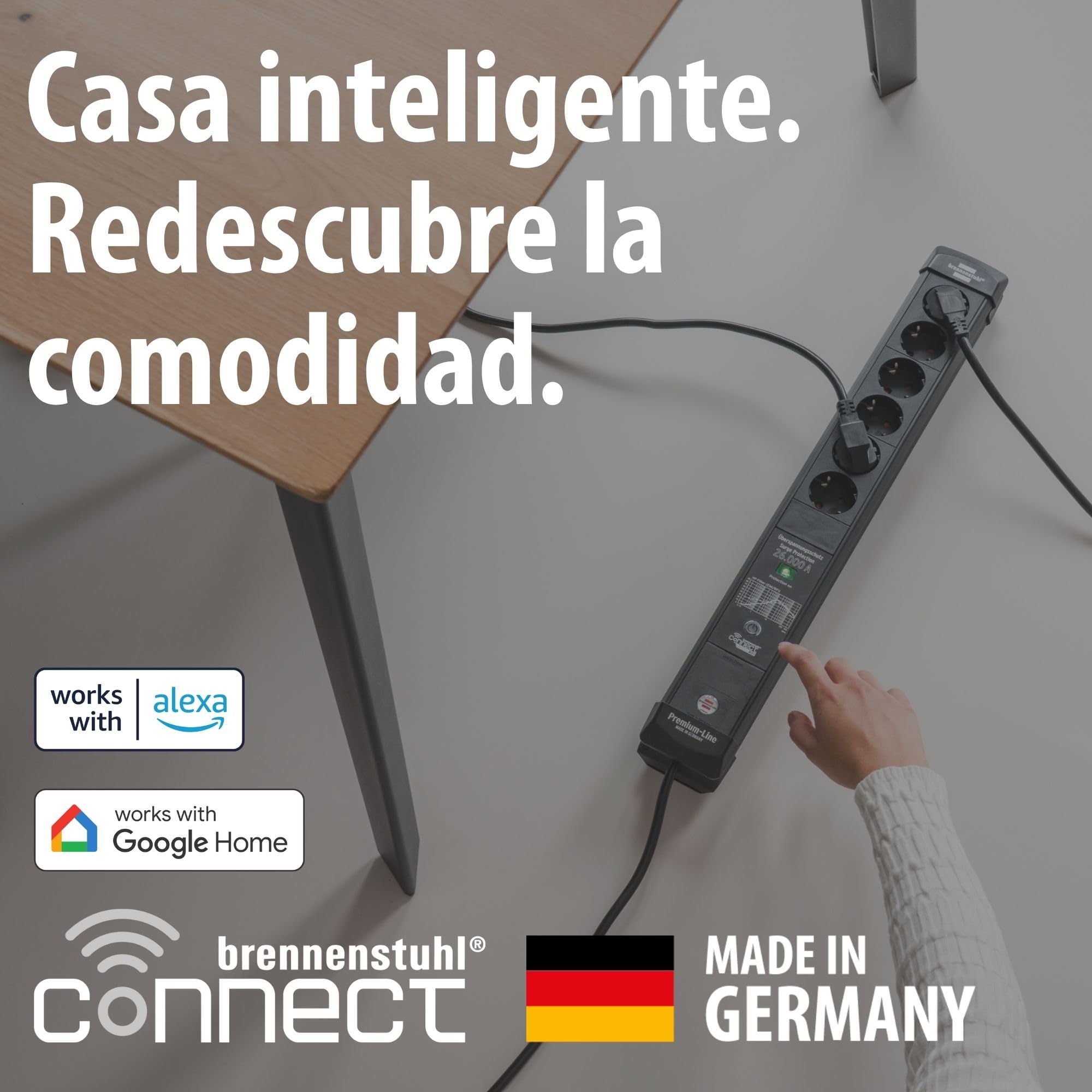 Brennenstuhl Connect Premium-Line Regleta Enchufes WiFi de 6 Tomas con protección Inteligente contra sobretensiones (Amazon Alexa y Google Assistant; App Gratuita; 1.8m; Made in Germany