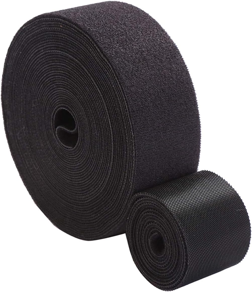 Reusable Fastening Tape Cable Ties Roll 2 Inch Double Side Hook Roll Hook and Loop Cord Management Wire Organizer Straps Black 5 Yard