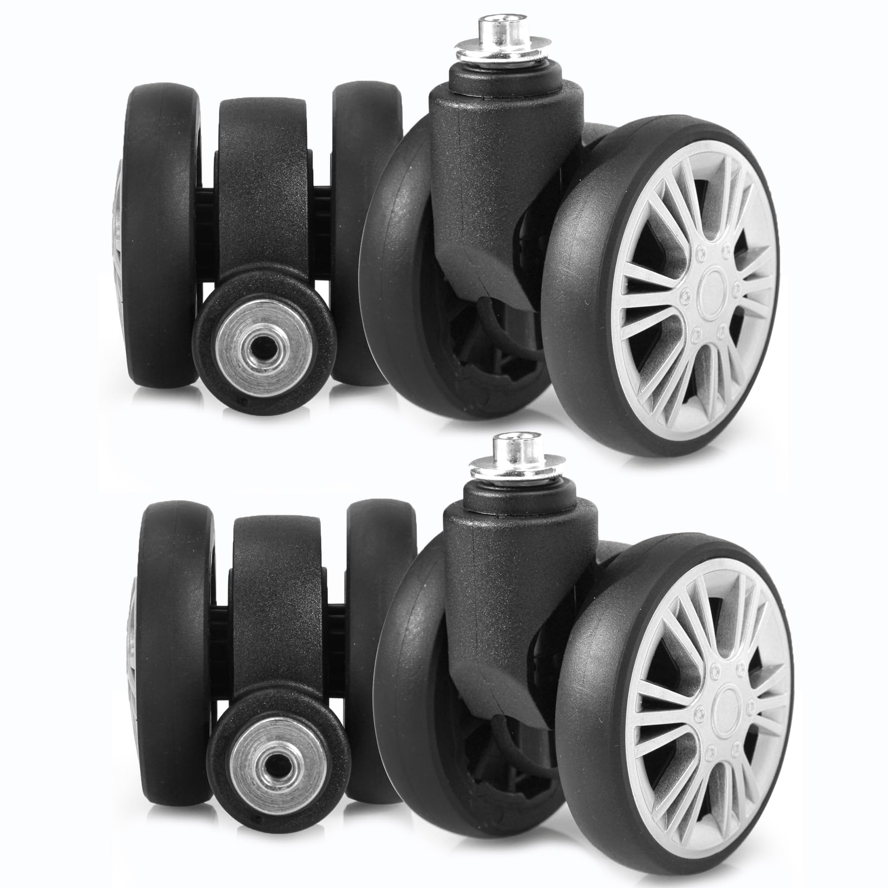 Zoofen Luggage Wheels Replacement 4 pcs Suitcase Replacement Wheels Wear-Resistant Spinner Casters for Most Suitcase Repair(ZLN-5,Silver