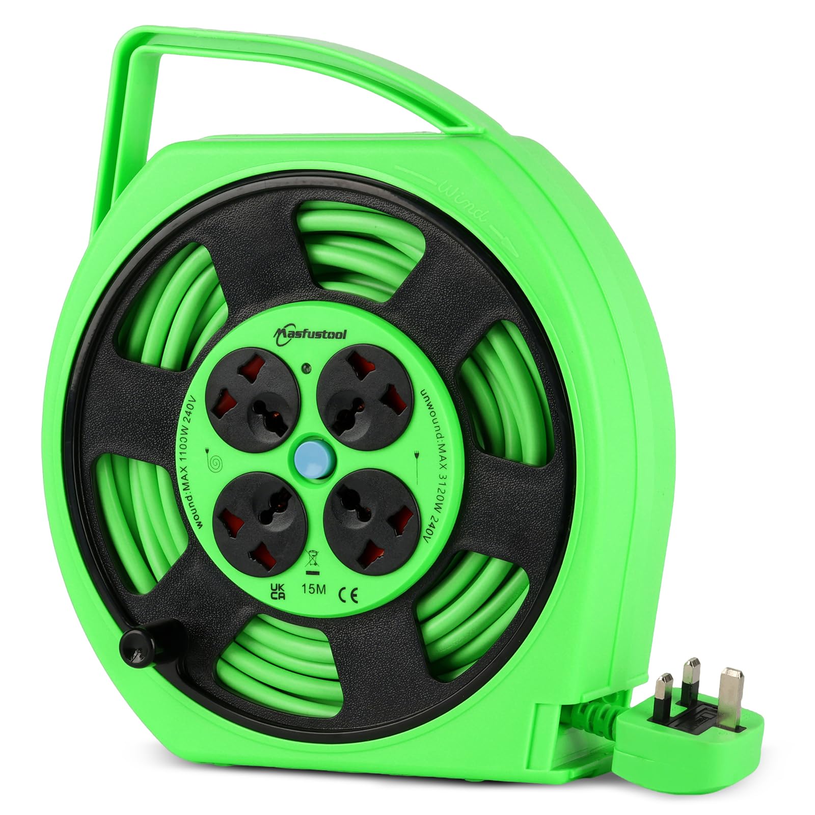 Masfustool 4 Socket Extension Lead, Outdoor Cable Reel, 13A UK Plug