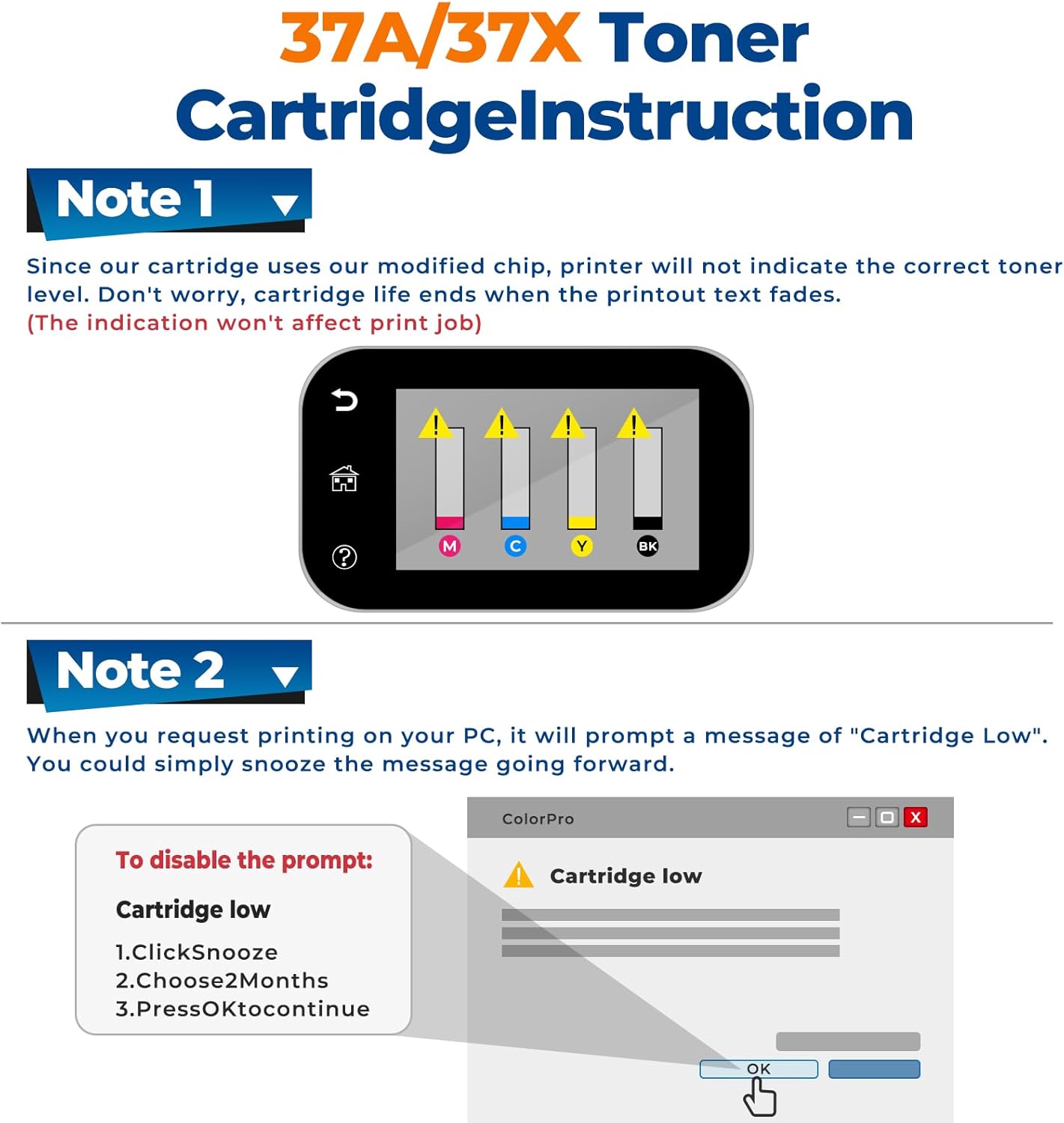 37A Toner Cartridges Replacement Enterprise M607, M608, M609 Series for HP 37A 37X Toner (with Chip) CF237A CF237X Works for Enterprise MFP M631, M632, M633 Series Printer 2Pack(2BK)
