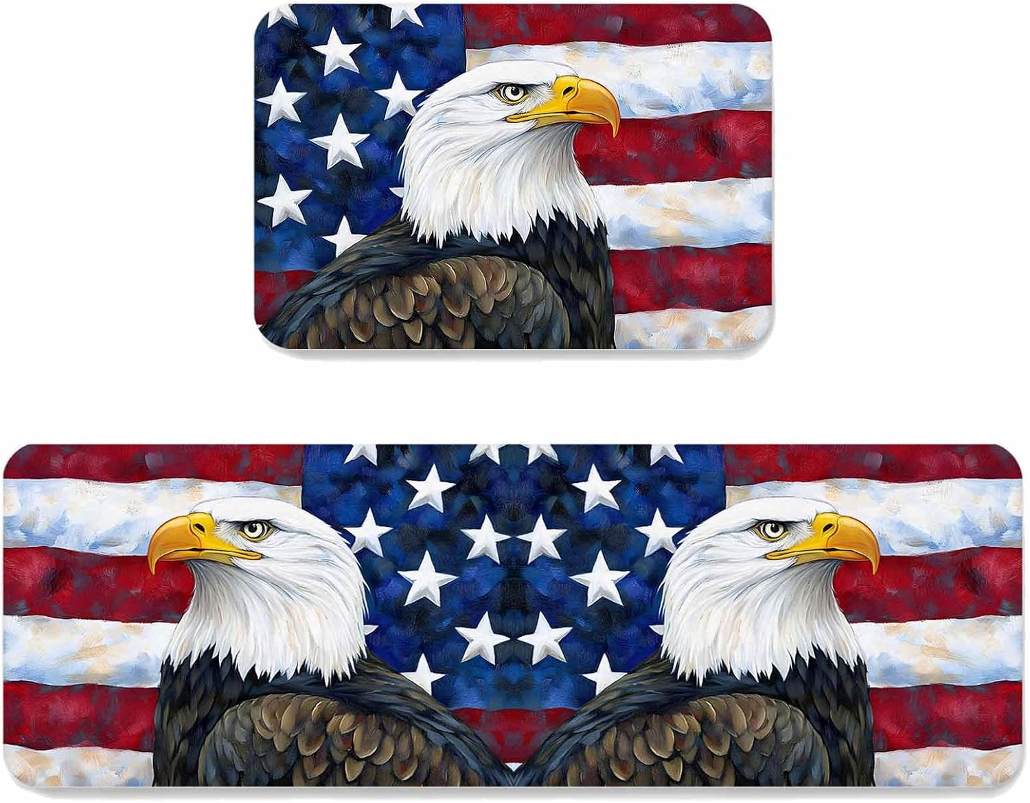 Prime Leader Eagle USA Flag Kitchen Mat Set 2 Pieces Independence Day Retro Non Slip Kitchen Rugs Washable Runner Rug Mats for Sink Laundry (23.6" x 35.4"+23.6" x 70.9")