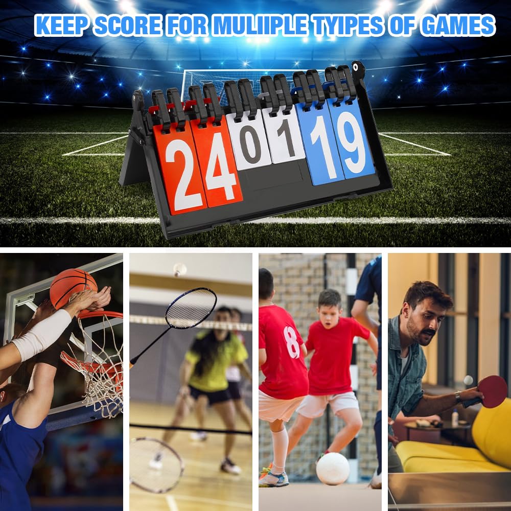 mizikuu Tabellone Segnapunti, 4 Cifre Segnapunti Sportivo Portatili Flip Sport Scoreboard Digitale Contapunti per Competizioni Sportive, Basket, Calcio, Badminton,Tennis