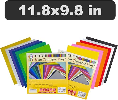 Miniatura 3 de MR.R HTV Paquete de 12 láminas de vinilo de transferencia de calor de color negro de 12 x 10 pulgadas, vinilo para planchar para Cricut y máquina de
