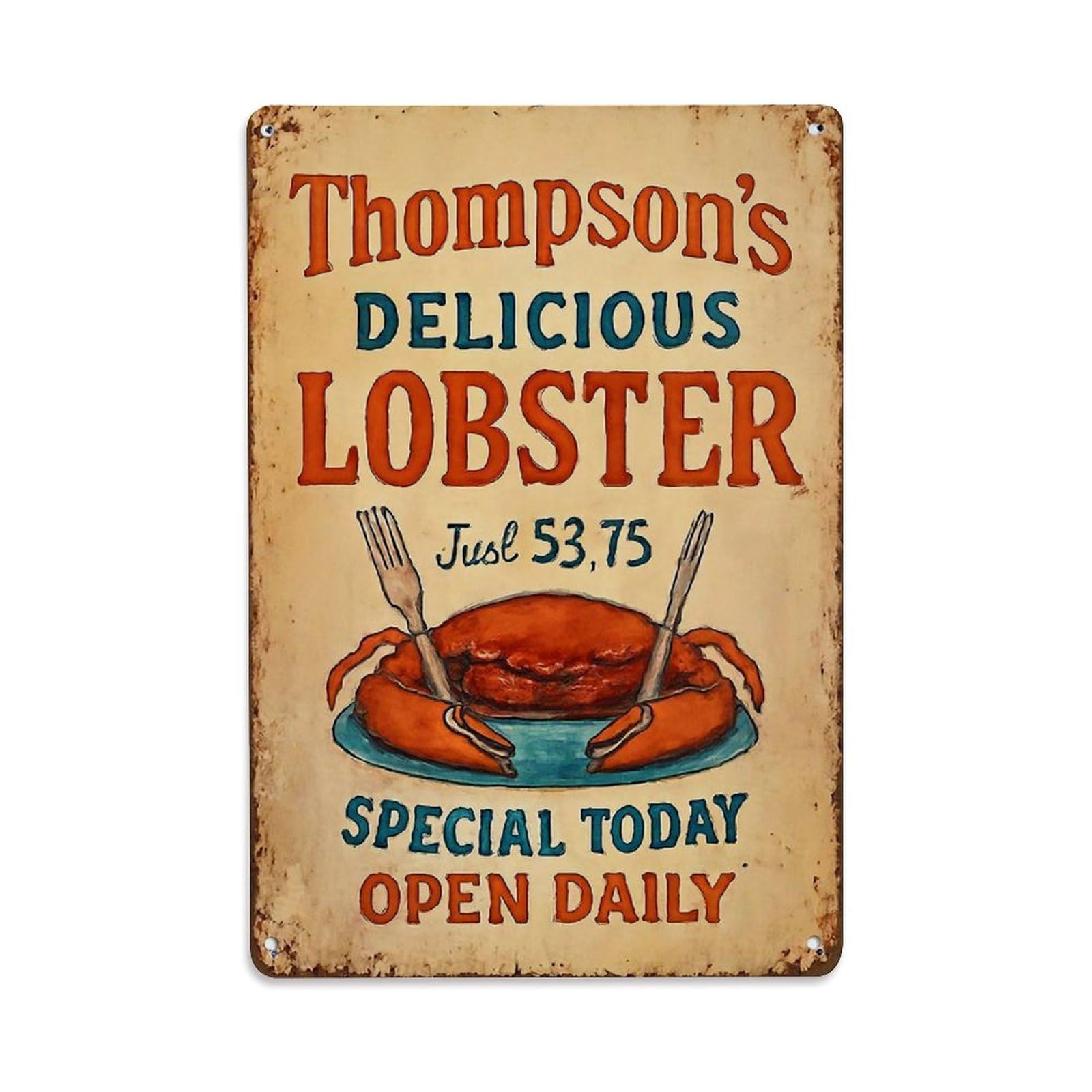 Jdfenggu Vintage Thompson's Delicious Lobster Special Today Open Daily Retro Metal Tin Sign, Decor Art Poster For Bar, Home, Man Cave, Kitchen, Laundry Room Gift 8X12inch