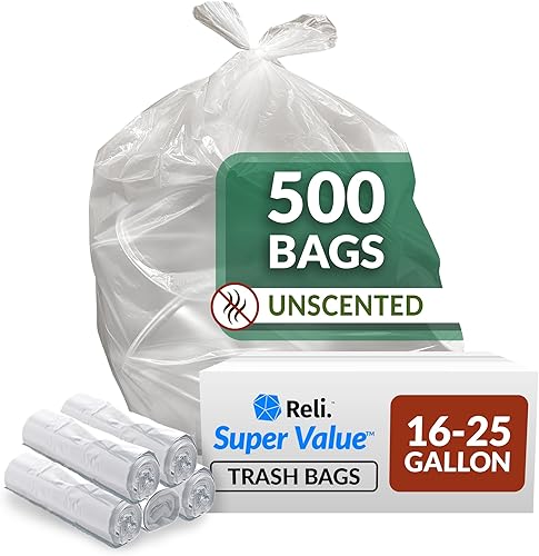 Reli. SuperValue - Bolsas de basura transparentes de 16 a 25 galones (500 unidades a granel)