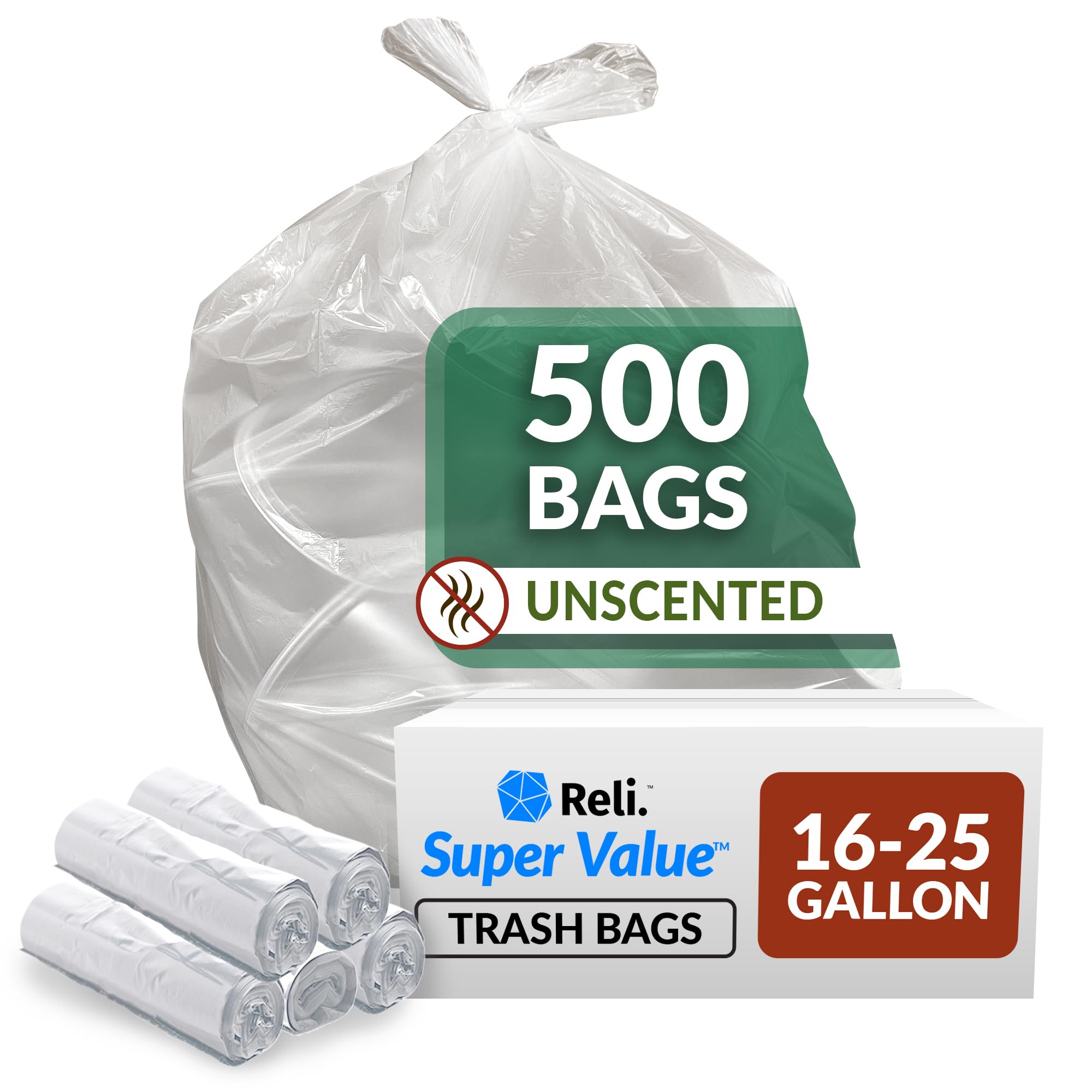 Reli. SuperValue - Bolsas de basura transparentes de 16 a 25 galones (500 unidades a granel)