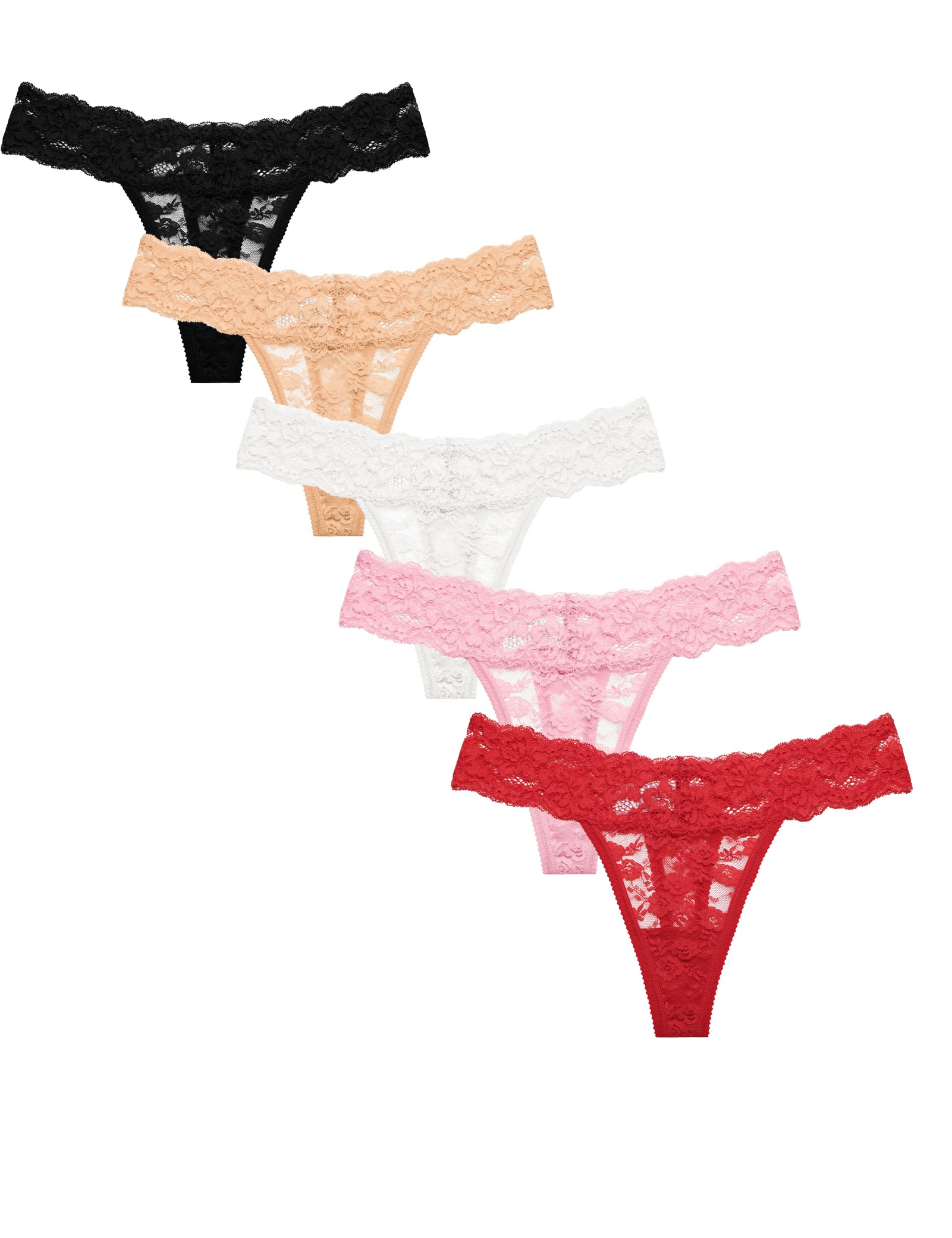 RiozzWomen's Seamless Thongs Stretch Sexy Lace Thongs for Women Tangas Pink Thong Soft Lace Cheeky Panties For Women 5 Pack