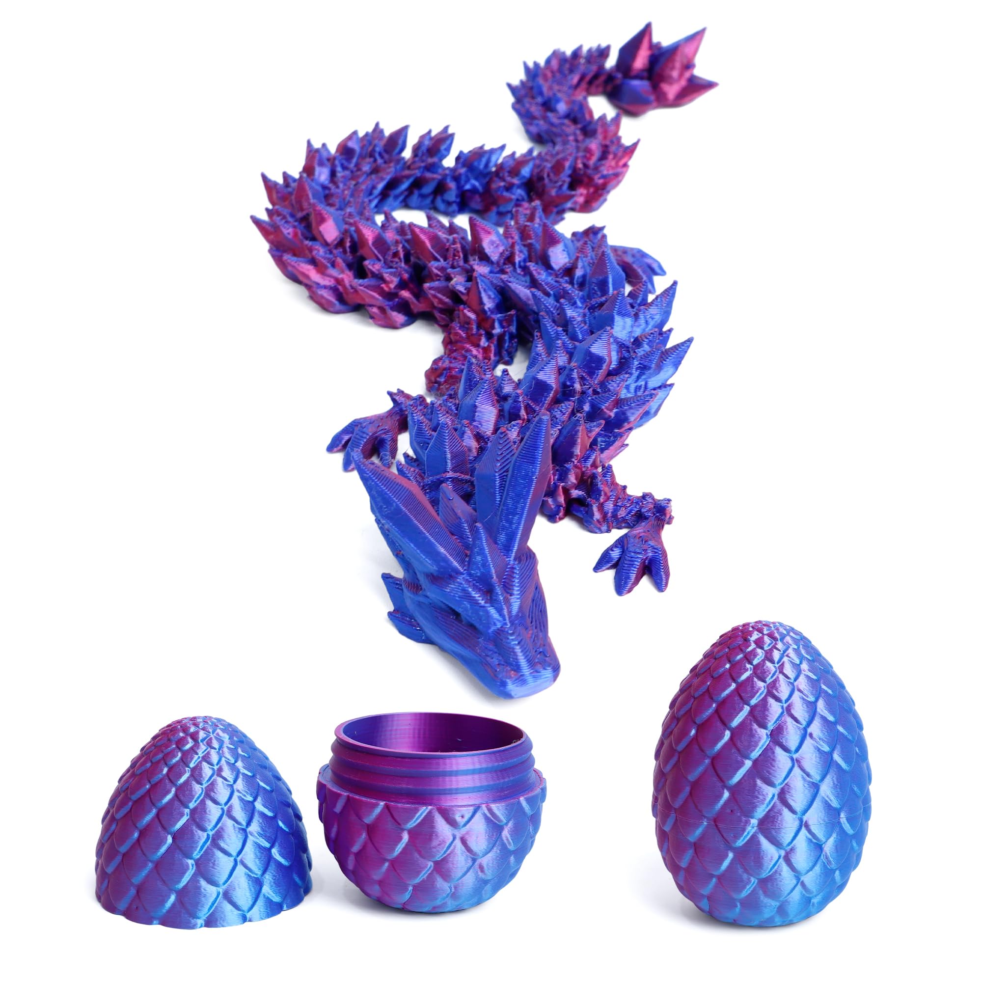 Flavery 3D Printed Egg with 12" Flexible Pearly Sheen Dragon Inside, 3D Printed Surprise Gift