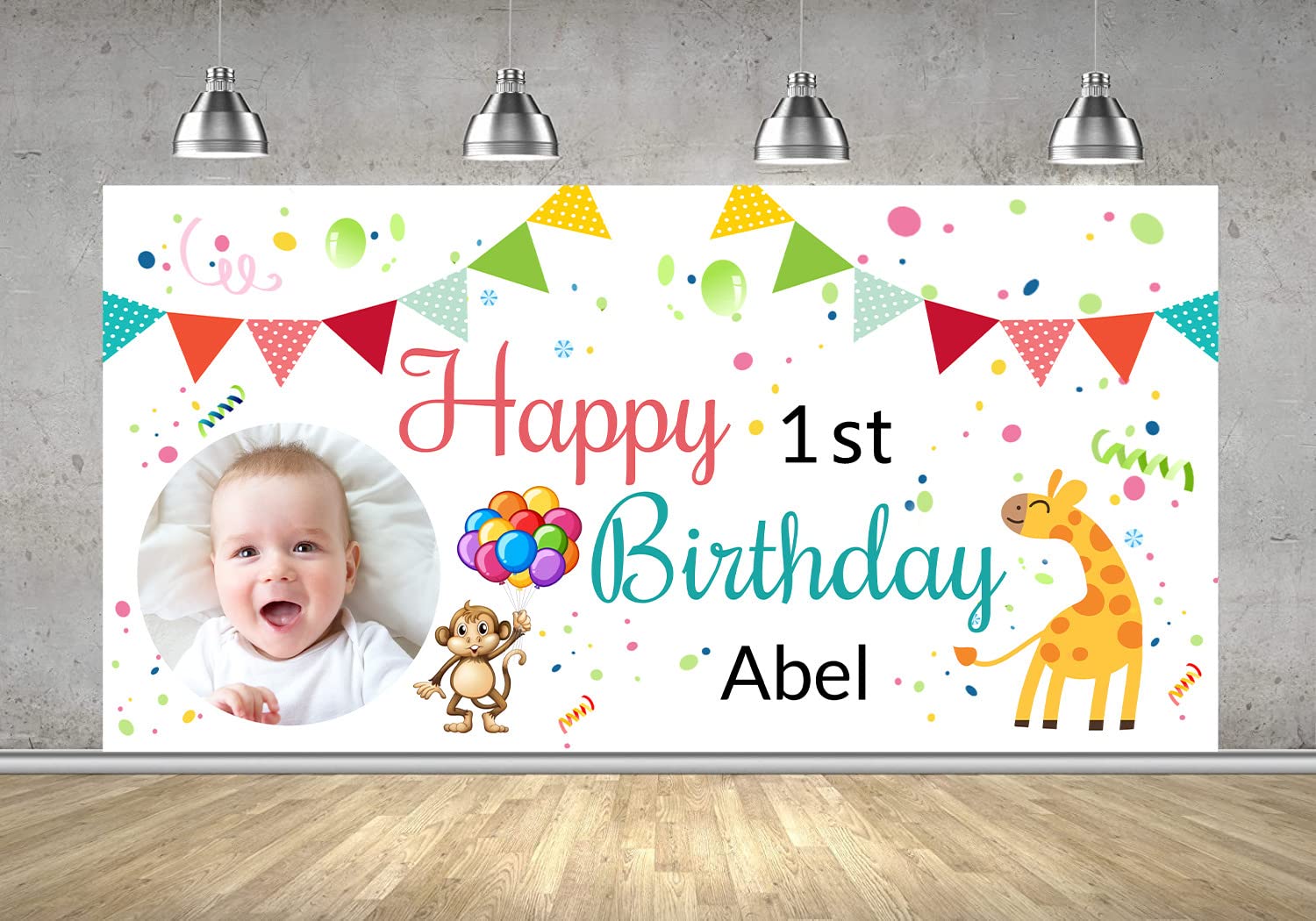Personalised Happy Birthday Backdrop Banner Party Decoration, Any Photo Photography Name & Age Customized Birthday Sign Poster Background for Women Girls and Boys (Approx 6.6ft x2.9ft) (Style 1) — image 1