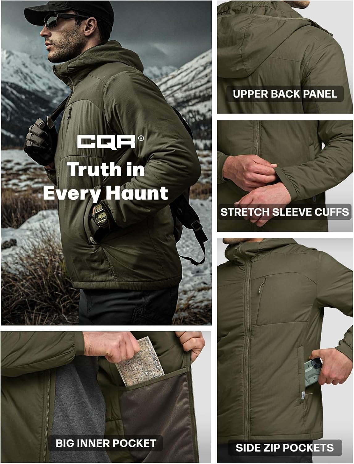 CQR Men's Lightweight Warm Insulated Jacket, Windproof Water Resistant Winter Active Coat for Hiking Work Outdoor Tactical - Image 6