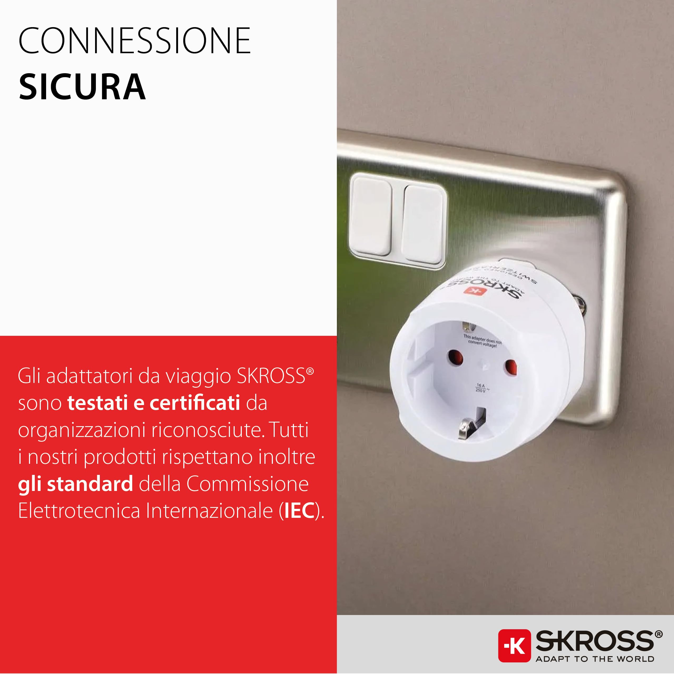 SKROSS | 1.500203-E | Europe to USA | Adattatore da Viaggio Internazionale - Entrata Presa Shuko o Europea, Uscita Spina USA - Tensione e Potenza 100V – 1500W / 250V – 3750W. Protezione Anti Scossa