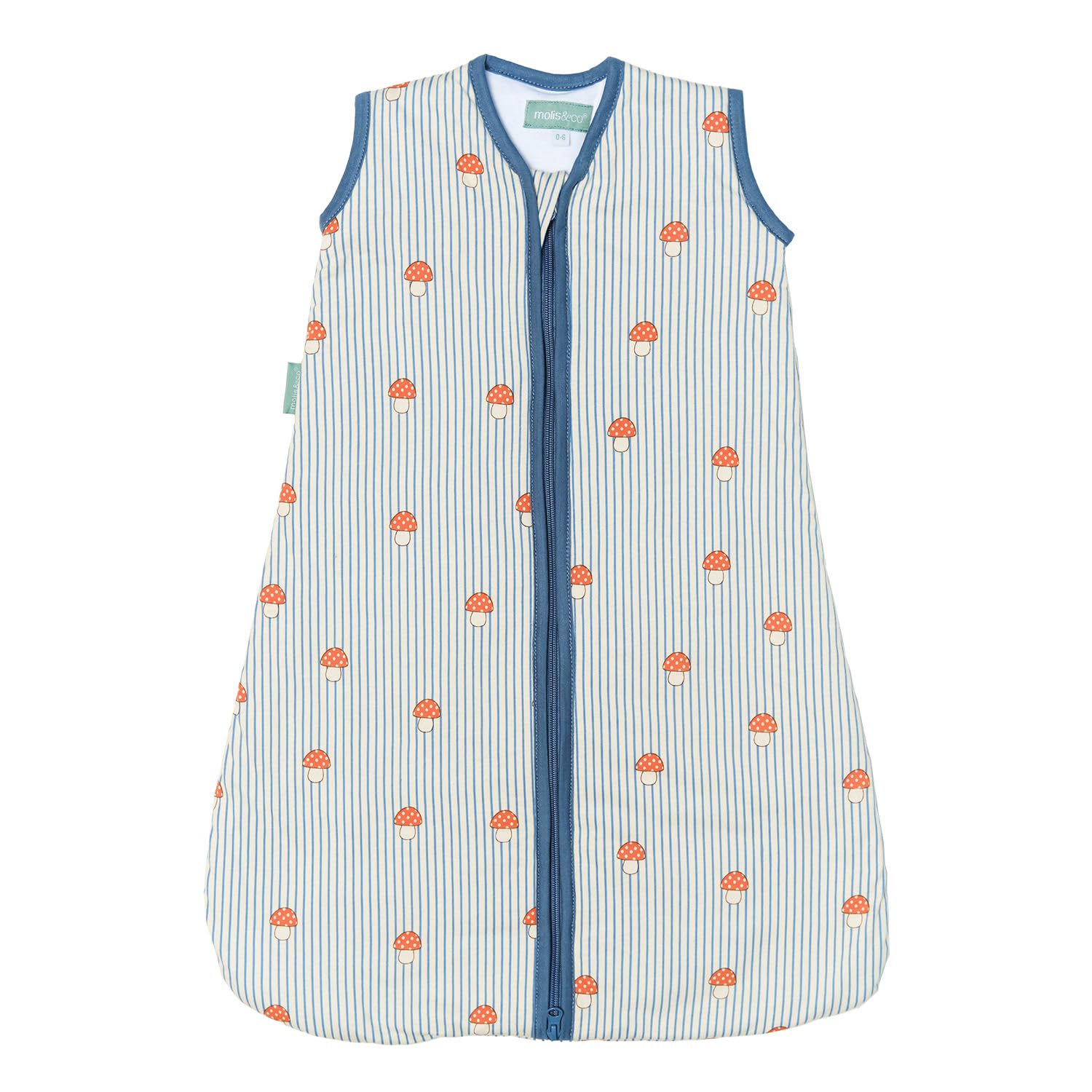 Molis&co Baby Sleeping Bag Tog 1-100% Cotton (Oeko-TEX) - Easy Access Nappy Change with Zip - Sleeping Bag for Babies, Girls and Boys, Mushrooms, New Born — image 1
