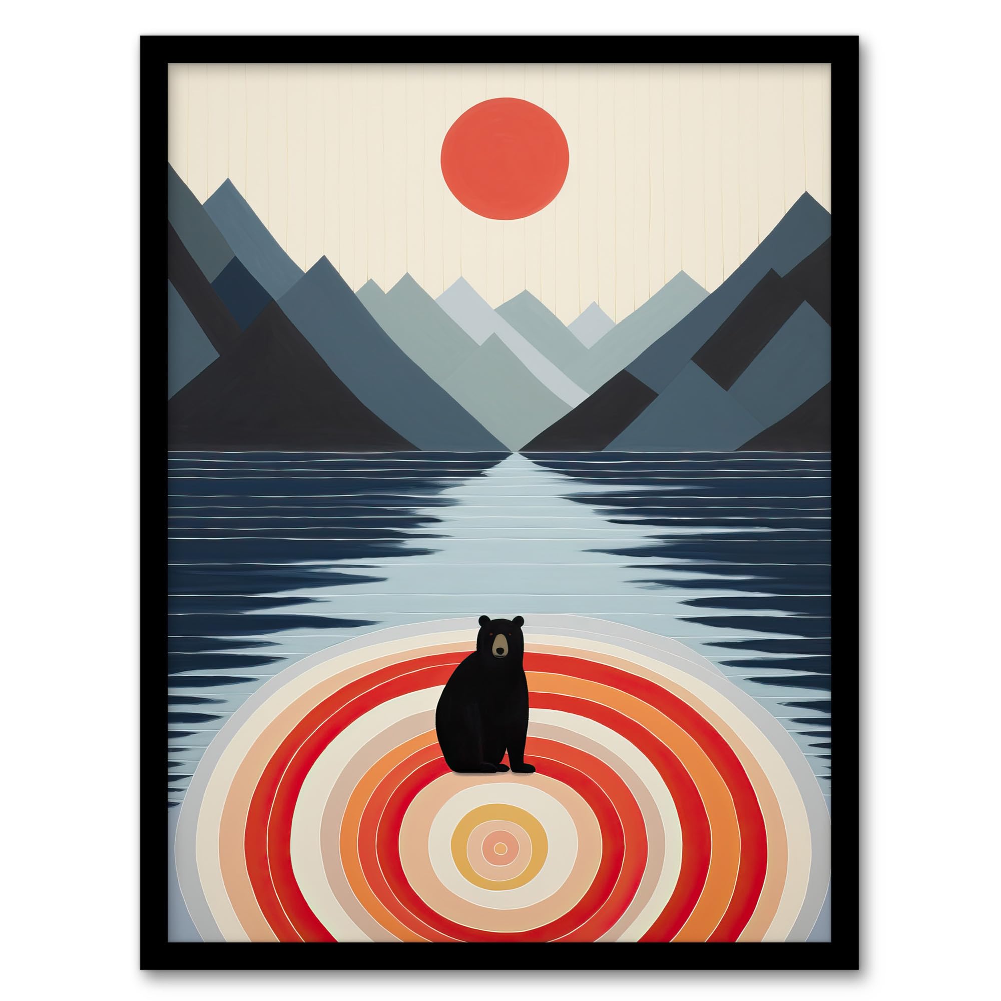 Wee Blue Coo Bear Lake Calm Kids Room Fun Red Blue Artwork Framed Wall Art Print A4