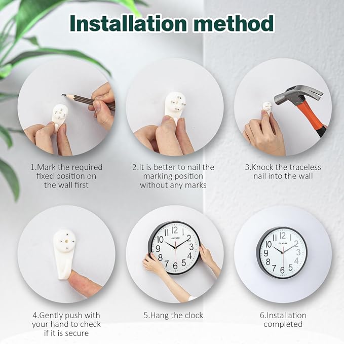 Reloj de Pared GLVSAE 12 Pulgadas Analógico Silencioso miniatura 5