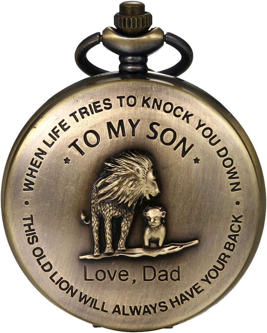 to My Son Pocket Watch Classic Vintage Pendant Watches Gift for Sons Hunter Fob Timepiece with 27 Inch Chain