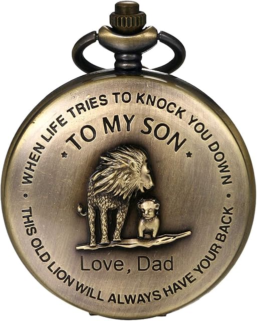 JewelryWe Men Pocket Watch Classic Vintage Pendant Watch to My Son, Love Dad Watch Gift for Father Son Necklace Watch with Chain