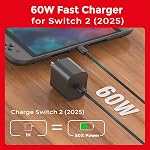 60W Charger Compatible with Nintendo Switch 2, Fast Charging Power Adapter Compatible with Switch OLED/Lite/Steam Deck Dock, Support 4K TV Mode, 20V 3A, 5ft USB C Cable