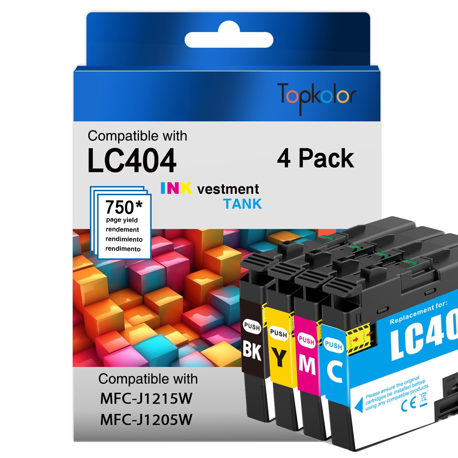 LC404 Ink Cartridges High Yield Replacement for Brother LC-404 LC 404 LC404BK Work for MFC-J1205W MFC-J1215W Printer (Black/Cyan/Magenta/Yellow, 4-Pack)