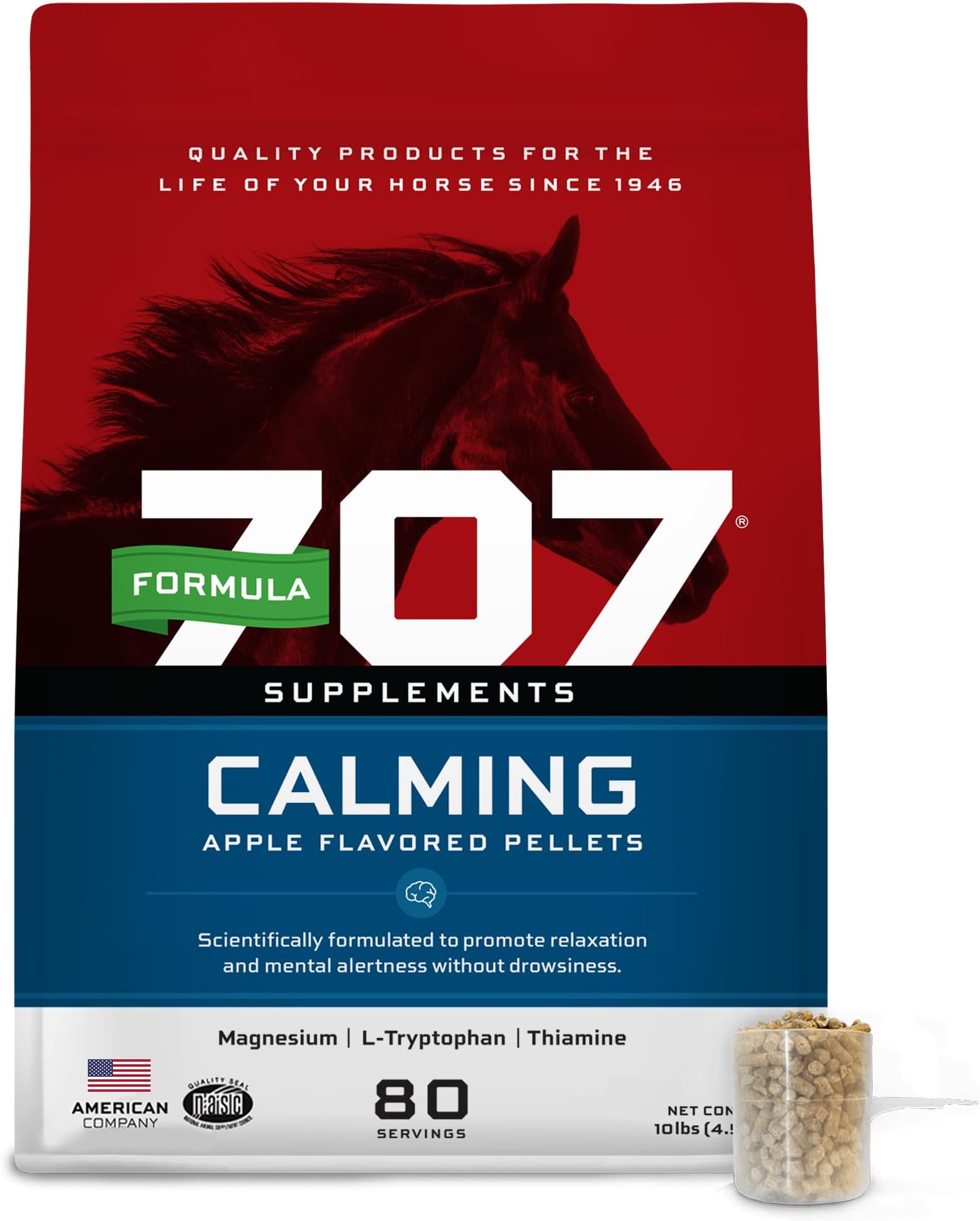 Formula 707 Calming Equine Supplement 10 lb Bag โ 80 Servings โ Anxiety Relief and Enhanced Focus for Horses โ L-Tryptophan, Thiamine & Magnesium