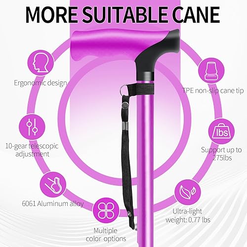 Miniatura 9 de Bastón ajustable para hombres y mujeres, mango de textura de piel, la impresión no se decolora, elegante bastón más adecuado para uso a largo plazo