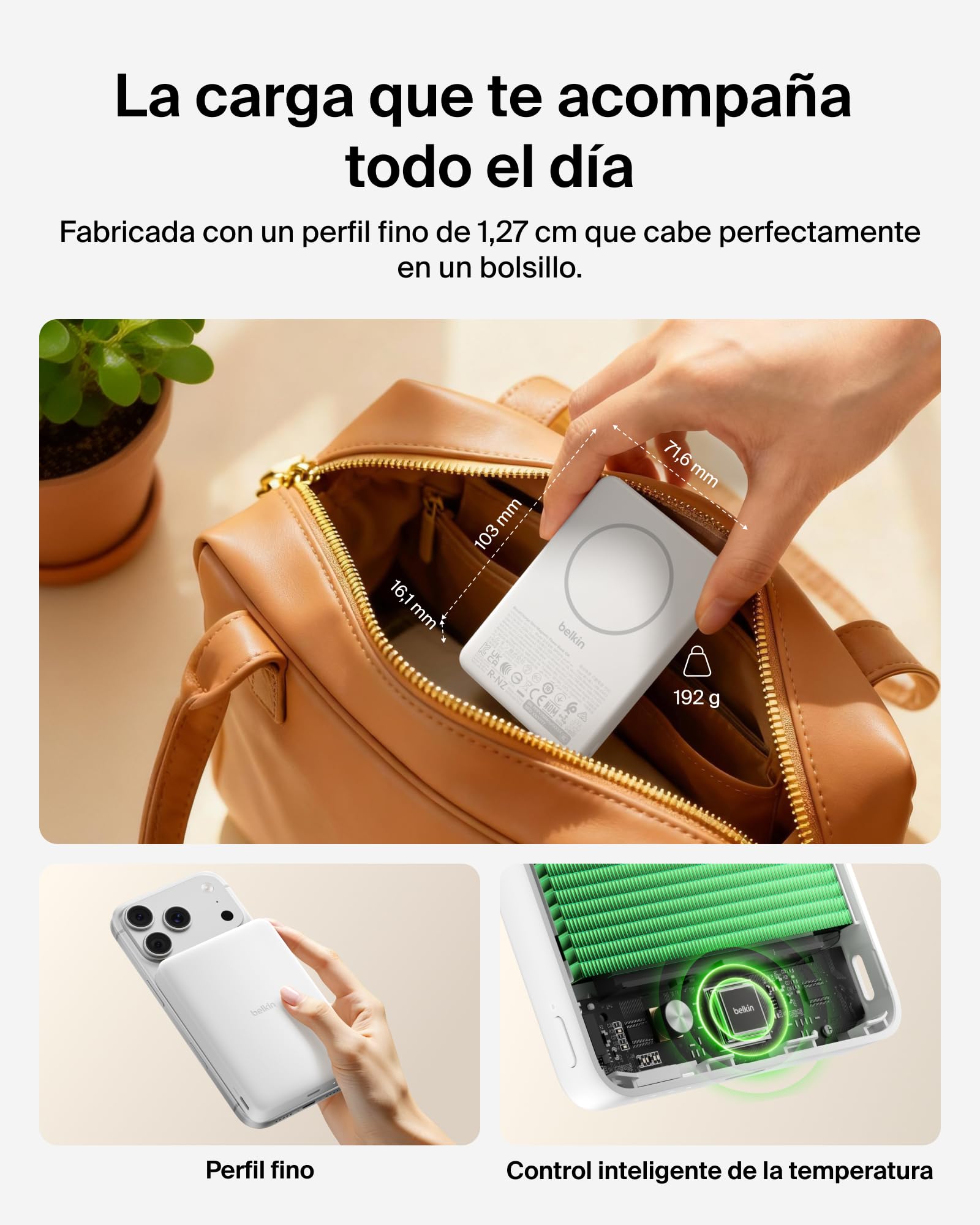 Belkin BoostCharge Batería Externa Magnética 10000mAh 1 Puerto USB-C Blanco | Power Bank 10000 mAh, Anillo Magnético, 2 Puertos USB-C, Cable Incluido, Autorizada como Equipaje de Mano, Batería Portátil