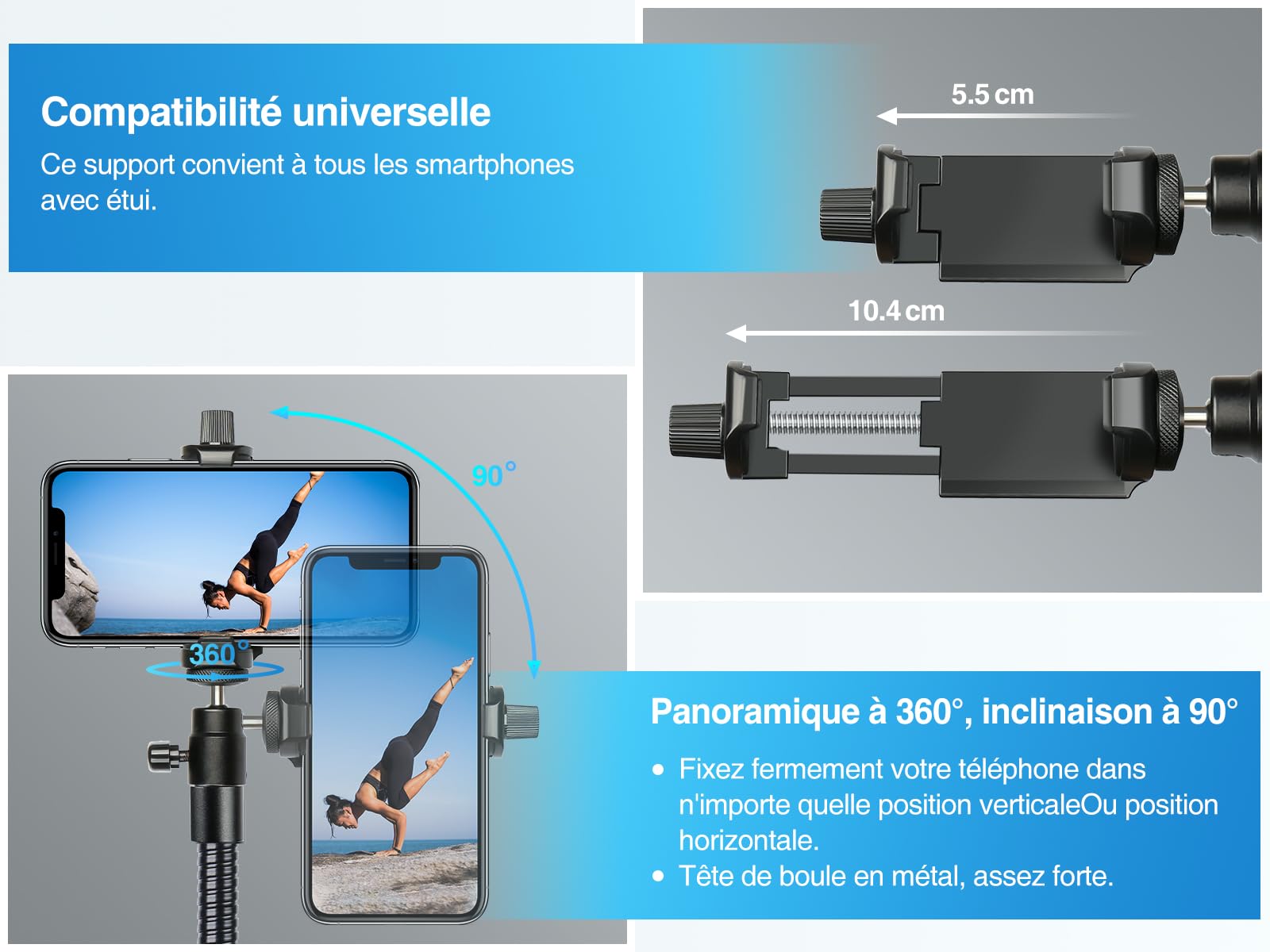 Elitehood Trépied Smartphone Portable 205 cm Haut, Trépied Flexible iPhone