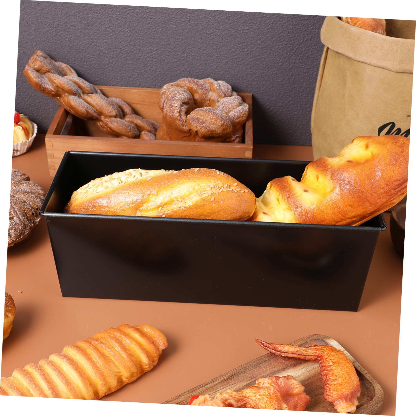 MAGICLULU Molde Rectangular para Pan con Tapa Negra de Acero Inoxidable Antiadherente para Hornear Pan Casero y Tostadas en Horno con Capacidad de 750g
