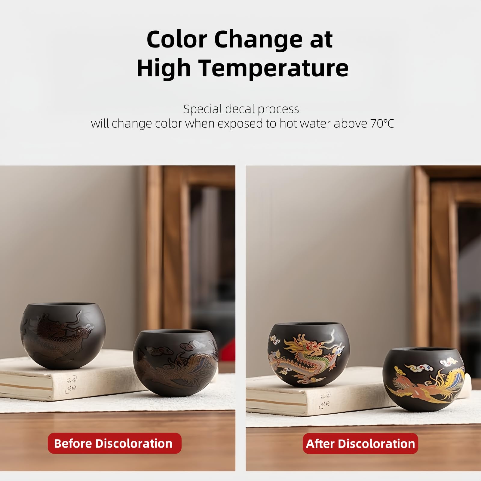 Yixing Zisha Tasses à Thé en Argile, Chinoise Tasse Terre Cuite, Changement de Couleur Service à Thé Kung Fu, 100ML Phénix(Sans Boîte Cadeau)