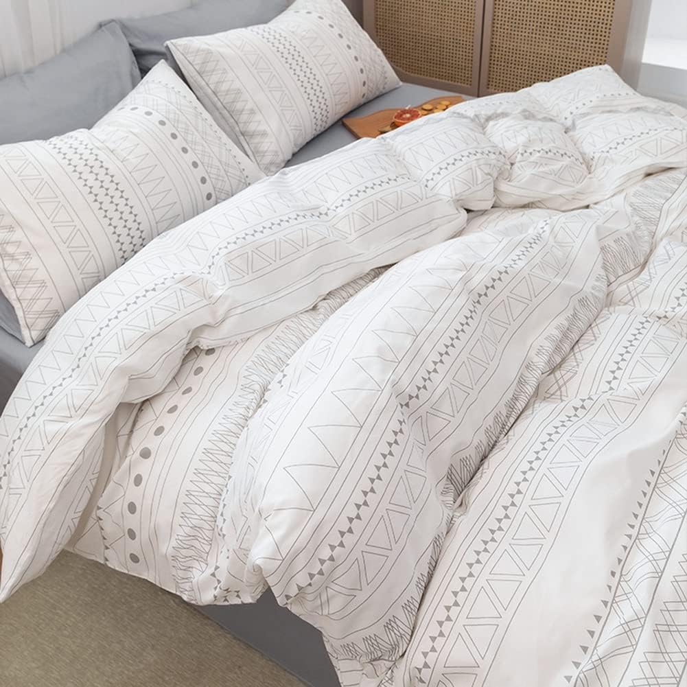 Blасk Frіdау - 80% оƒƒ Tribal Duvet Cover Twin, Grey Stripe Aesthetic Bedding Set, 3 Pieces Ultra Soft Breathable Boho Cotton Comforter Cover with Zipper Ties, 1 Aztec White Duvet Cover & 2 Pillowcases, No Comforter