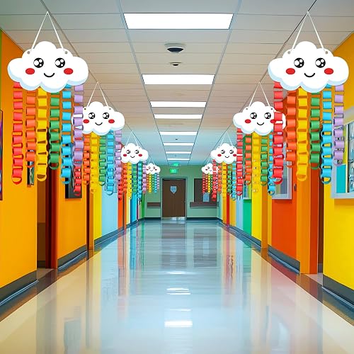 Pasimy 24 Sets Rainbow Hanging Decorations DIY Rainbow Cloud Paper