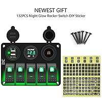 Vista 7 de FXC Interruptor basculante de 5 segmentos con doble ranura USB de 5 V 3.1 A + medidor de voltios + encendedor de cigarrillos para lanchas marinas