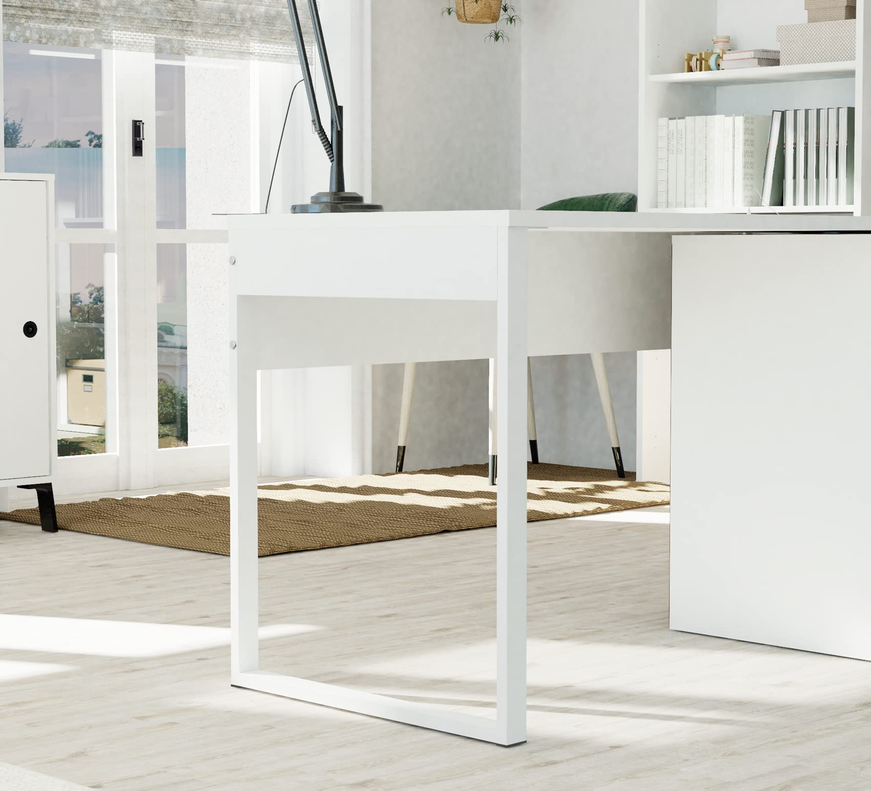 MUEBLES PITARCH | Mesa Despacho, Oficina con Pata Metálica, Escritorio, Mesa de Ordenador o Estudio, Blanca, 76x135x60cm (Alto x Ancho x Fondo) Moderna Modelo Nexus